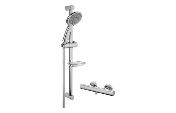 VitrA Samba 3-Function Hand Shower w/Slide Rail & Thermostatic Shower Mixer - Chrome